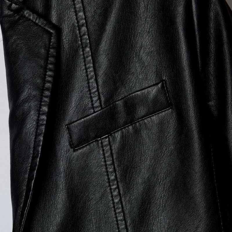 New Men Autumn Motorcycle Causal Vintage Leather Jacket Coat Men Fashion Biker Button Pocket Design PU Leather Jacket Men 6XL