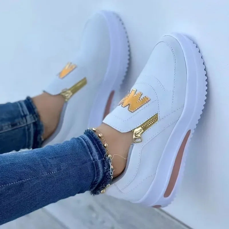 Zapatillas planas de lona con plataforma, sin cordones y con cremallera para mujer