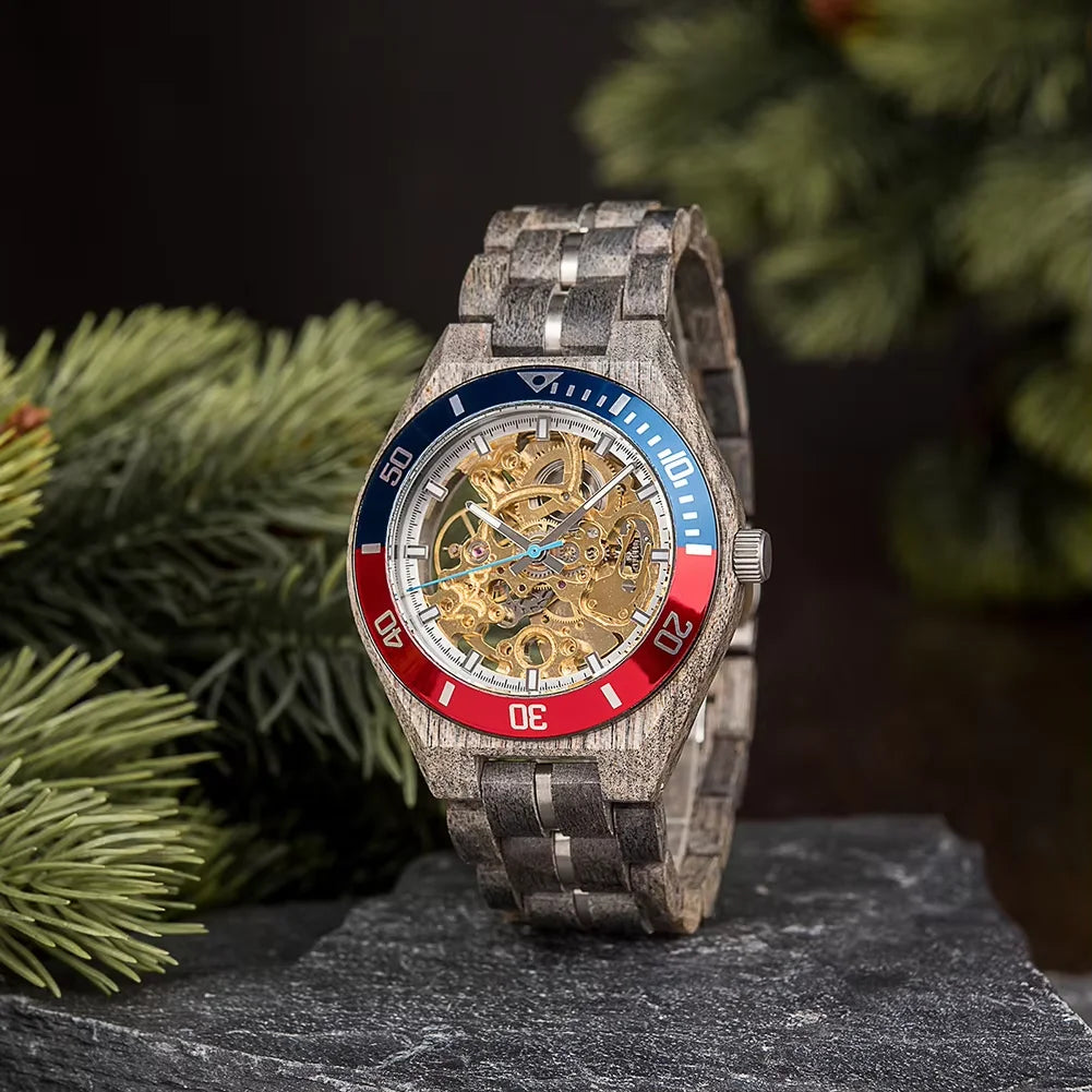 BOBO BIRD Wooden Mechanical Automatic Wristwatch for Men with Luminous Hands