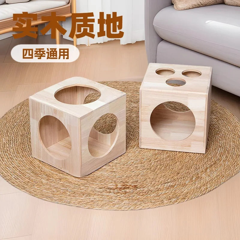 Solid Wood Cat Nest Four Seasons Universal Tunnel Villa Combination Creative Pet Cat House