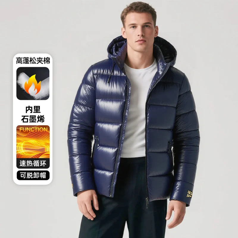 New Glossy Parkas Black Gold Short Cotton Jacket Mens Winter Shiny Parkas Warm Jacket With Hood Casual Quilted Puffer Jackets