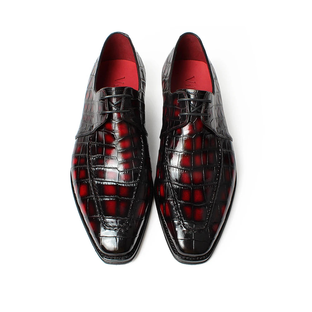 Zapatos de vestir para hombre de piel de cocodrilo, estilo Derby - Duraderos, cómodos, transpirables y elegantes