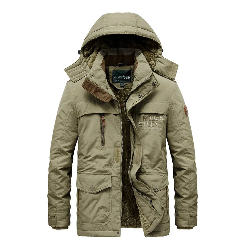 Big Size Multi-Pocket Men's Winter Jacket Fleece Linning Outdoor Parka Coat Hooded Windbreaker Military Thick Warm Outerwear