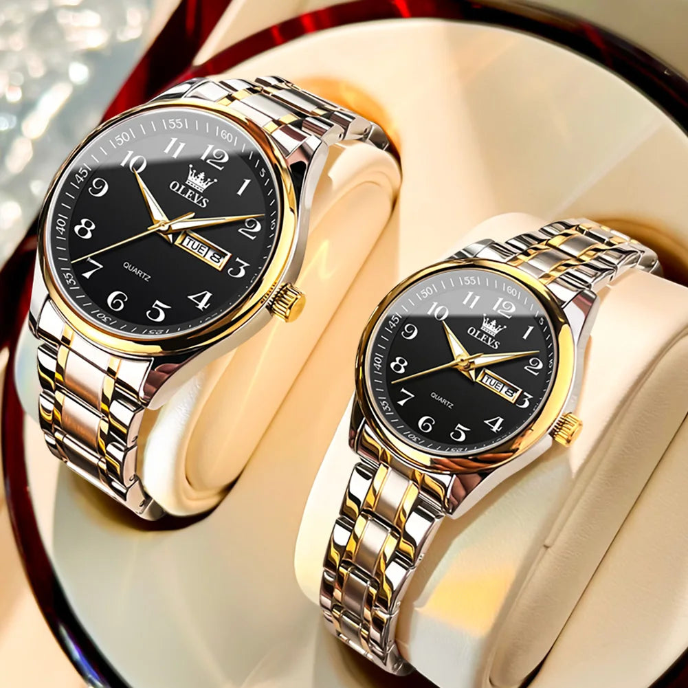 OLEVS Top Brand Couple Quartz Watches Waterproof Luminous Wristwatch for Lover Date Men‘s and Women's Wristwatch Simple Fashion