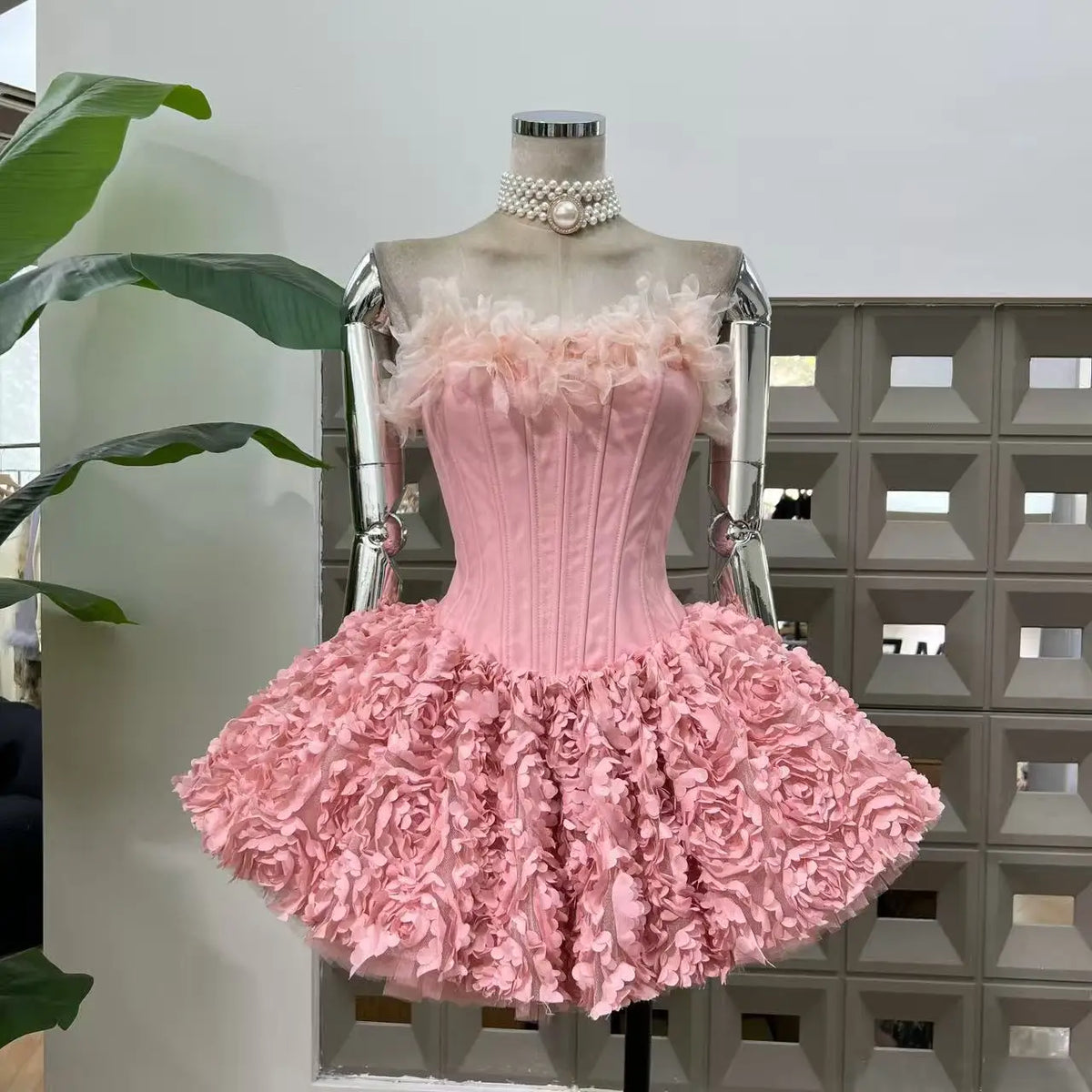 Sexy Strapless Floral Ruffles a Line Mini Dresses for Women Elegant Sleeveless Backless Slim Gowns Party Birthday Cocktail Dress