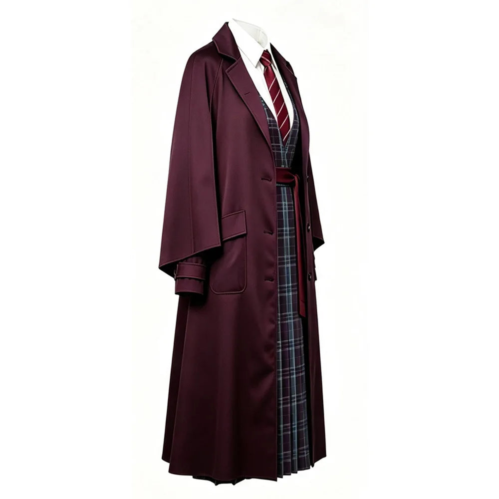 Hermione Granger Wizard Uniform Set with Purple Coat and Plaid Dress