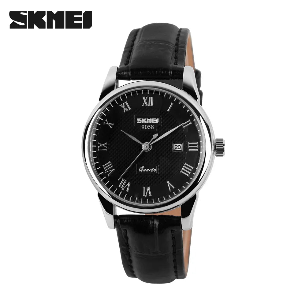 SKMEI 9058 Quartz Leather Strap Watch for Men and Women