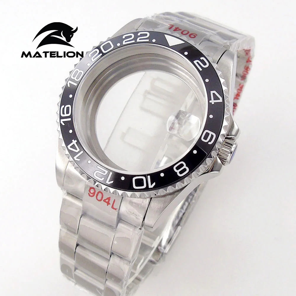Koperta do zegarka Matelion 20ATM Dive 40mm SUB, pasuje do mechanizmów NH35, NH34 GMT, ETA 2824, PT5000, stalowa bransoleta, szafirowe szkło, 120 kliknięć, przesuwane zapięcie