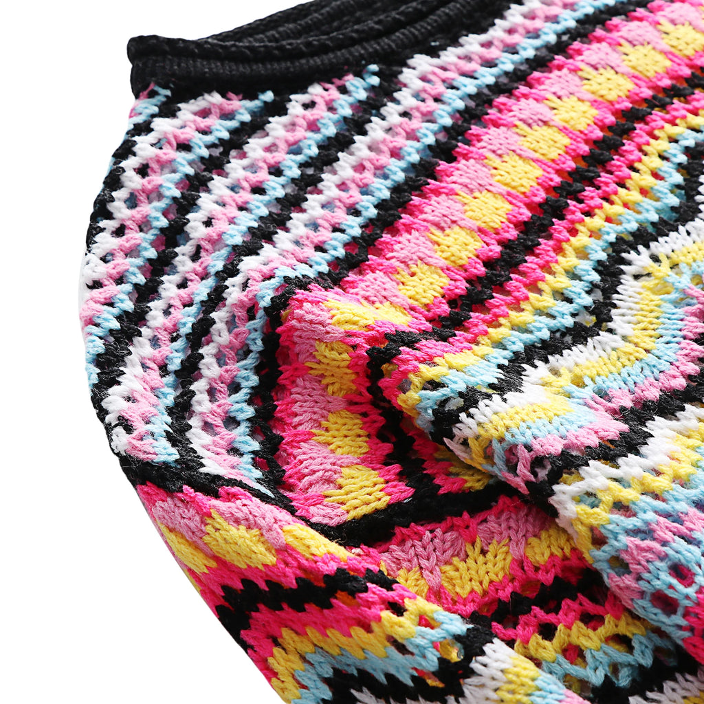 Meihuida Women's Loose Fit Sweater with Hollow Variegated Color and Long Flared