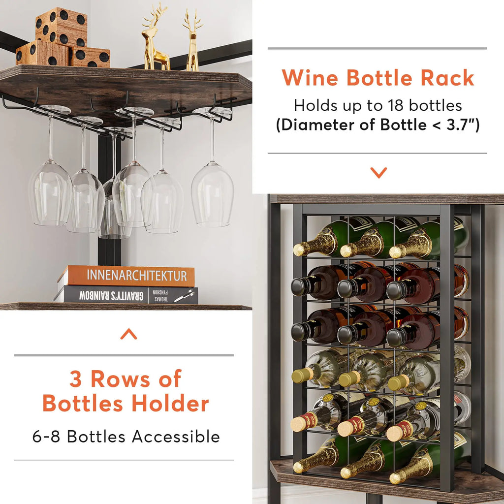 Tribesigns Wine Rack Bar Cabinet 4 Tier Corner Shelf With Glass Holder