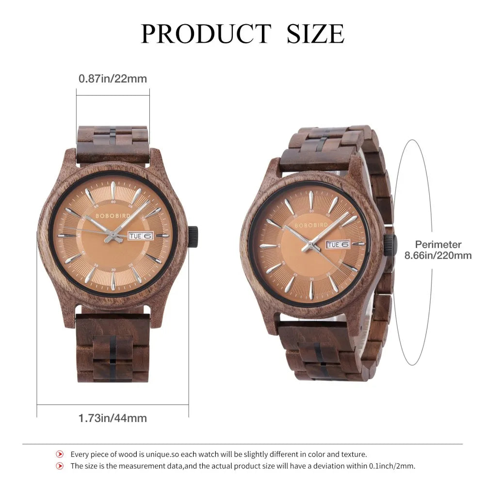 Custom LOGO Wood Watch Fashion Chronograph Quartz Sports Wristwatch Clock BOBO BIRD Walnut Wooden Watches for Men Dropshipping