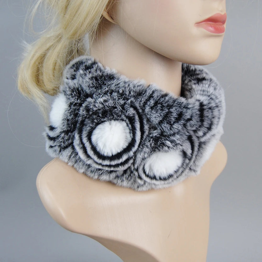 Damen Strick-Set aus echtem Rexkaninchenfell, Mütze und Schal, natürlicher warmer Rexkaninchenfell-Schal, Wintermütze für Damen, Set aus echtem Rexkaninchenfell