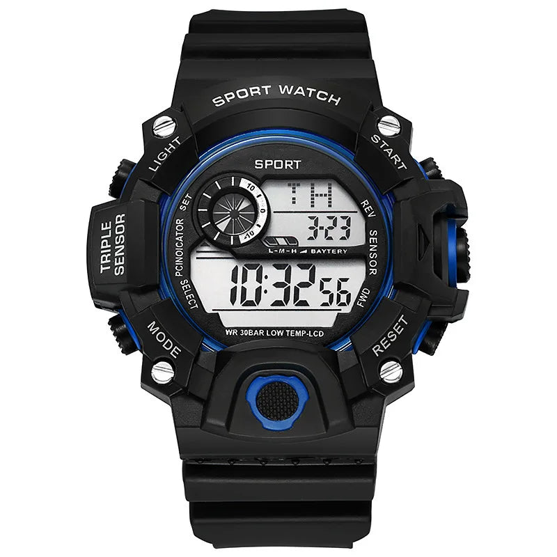 Reloj de pulsera electrónico deportivo de moda para hombre, reloj militar para niños con esfera grande multifuncional, impermeable y luminoso con alarma