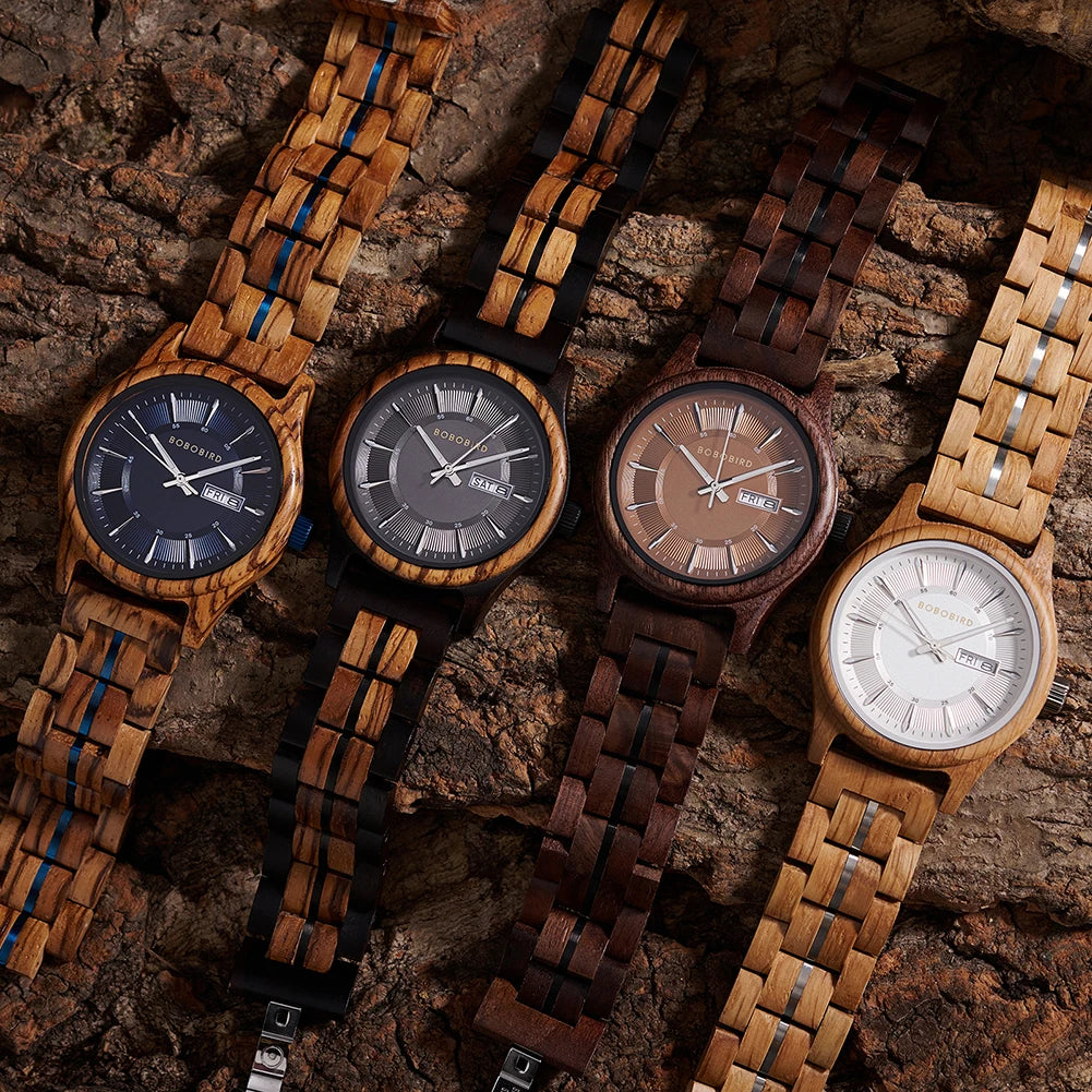 Custom LOGO Wood Watch Fashion Chronograph Quartz Sports Wristwatch Clock BOBO BIRD Walnut Wooden Watches for Men Dropshipping