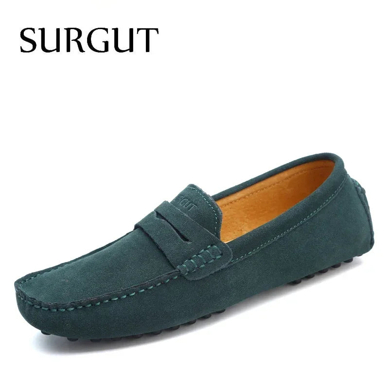 SURGUT Brand Fashion Summer Style Soft Moccasins Men Loafers High Quality Genuine Leather Shoes Men Flats Gommino Driving Shoes