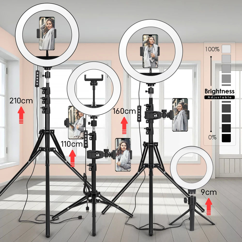 Professional Tripod with LED Ring Light and Phone Holder for Mobile Phones