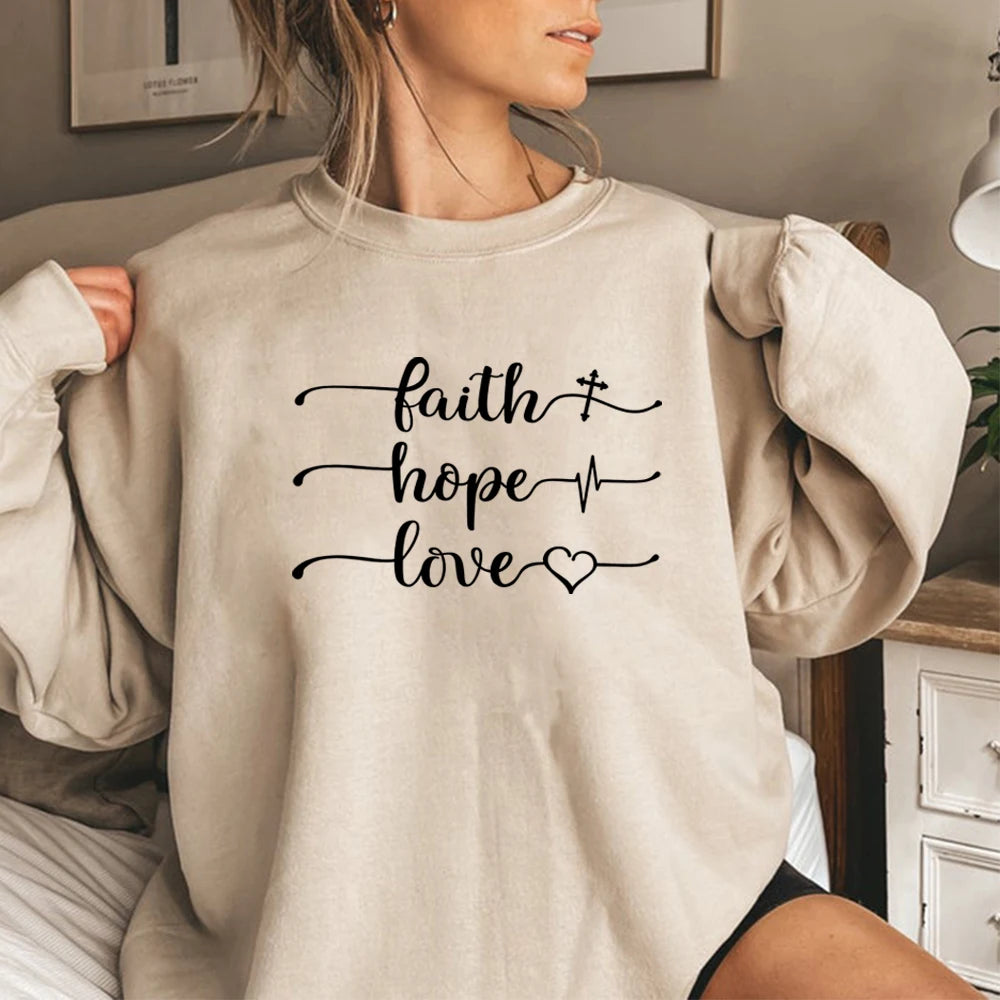 Faith Hope Love Sweatshirt Vertical Cross Religious Pullover Women Christian Bible Verse Crewneck Sweatshirts Funny Sayings Tops