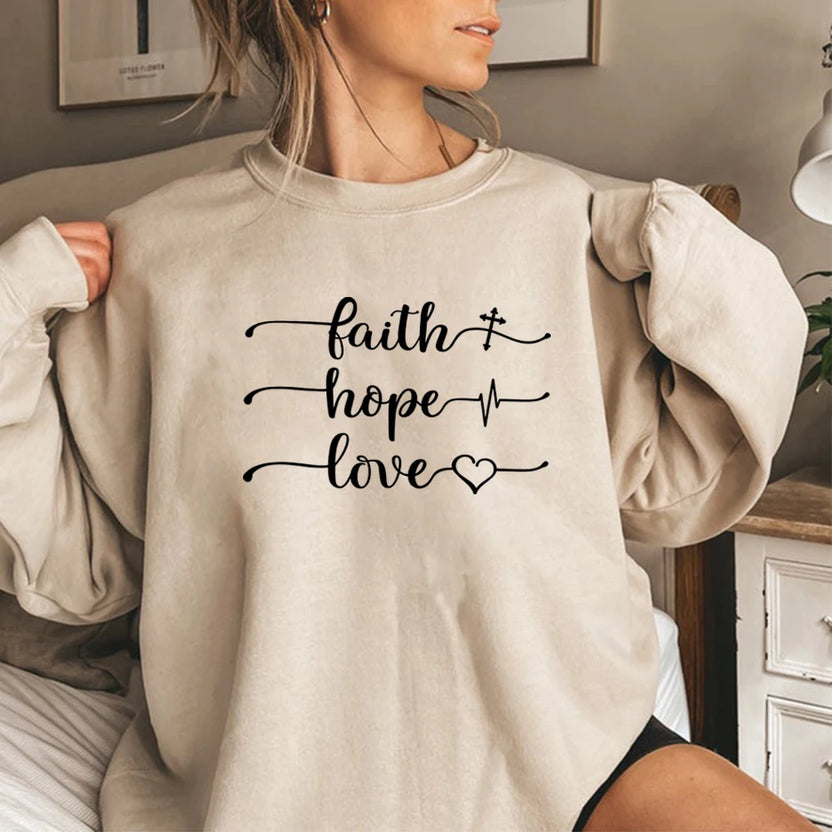 Faith Hope Love Sweatshirt Vertical Cross Religious Pullover Women Christian Bible Verse Crewneck Sweatshirts Funny Sayings Tops
