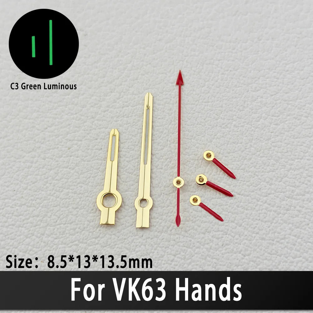VK63 Hands VK63 Watch Hands Racing Hands C3 Green Luminous Watch Hands VK 63 Quartz Movement Men's Watches Parts