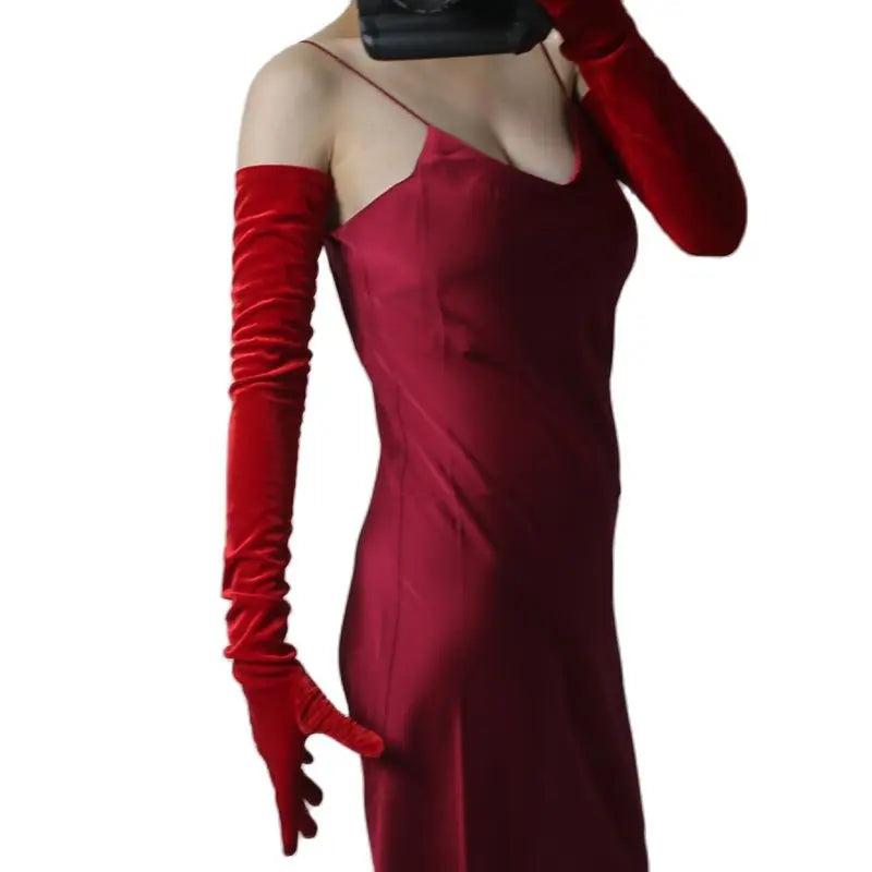 Velvet Gloves 70cm Extra Long Black Opera Female High Elastic Swan Velour Gold Velvet Touchscreen Women Evening Gloves WSR26