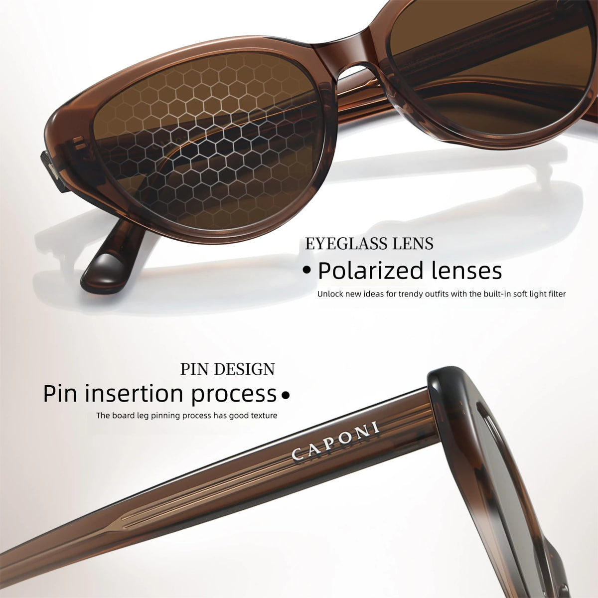 Gafas de sol para mujer CAPONI ojo de gato polarizadas con lentes marrones UV400