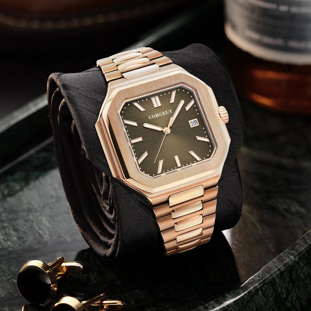 Customized Logo 44.5MM Mechanical Square Steel Case Aseptic Watch Automatic Movement NH35 Fashion Date Gift Men's Watch Corgeut
