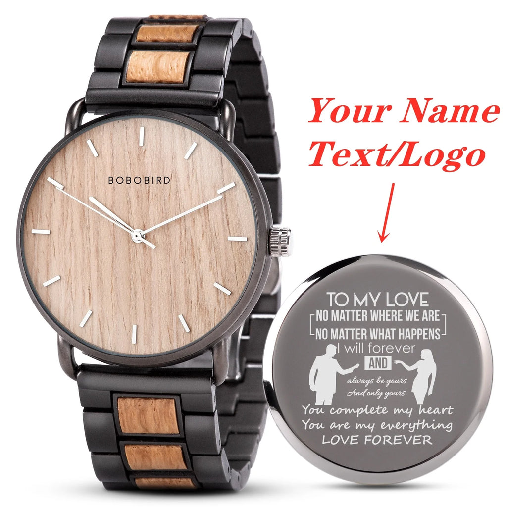 Engraved Wooden Watch Father's Day Custom Your Logo BOBOBIRD Quartz Wristwatch Men Boyfriend Birthday Groomsmen Anniversary Gift