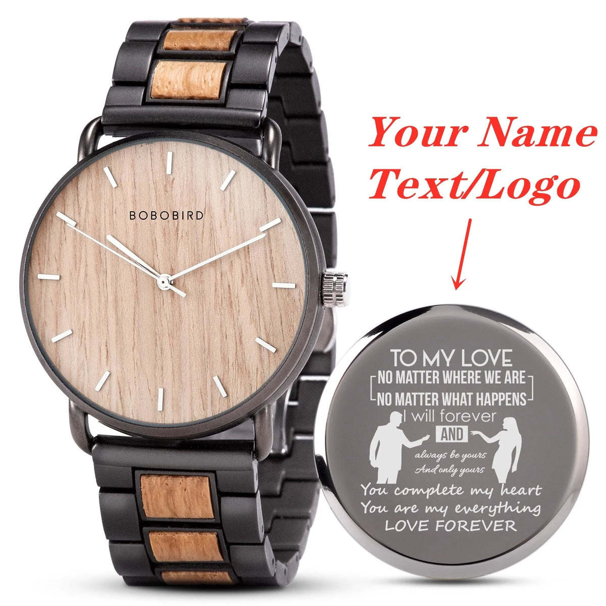 Engraved Wooden Watch Father's Day Custom Your Logo BOBOBIRD Quartz Wristwatch Men Boyfriend Birthday Groomsmen Anniversary Gift