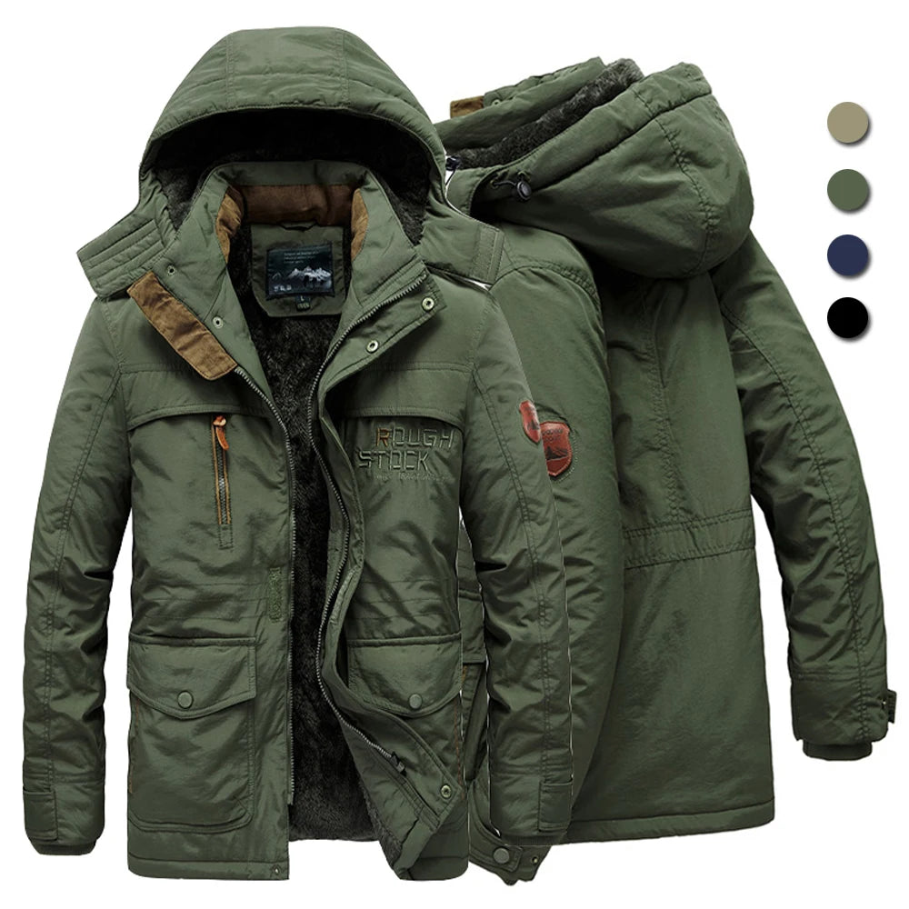 Big Size Multi-Pocket Men's Winter Jacket Fleece Linning Outdoor Parka Coat Hooded Windbreaker Military Thick Warm Outerwear