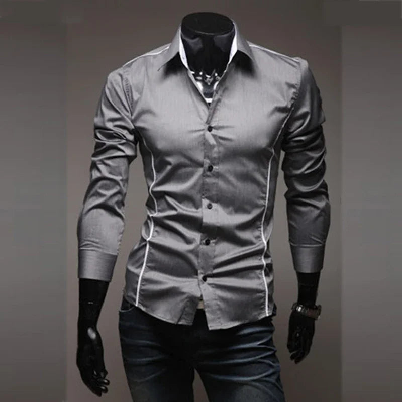 Slim Fit Mens Striped Shirts 2025 Long Sleeve Gray Male Striped Shirts Camisa Social Clothes Chemise Homme Camisas Para Hombre
