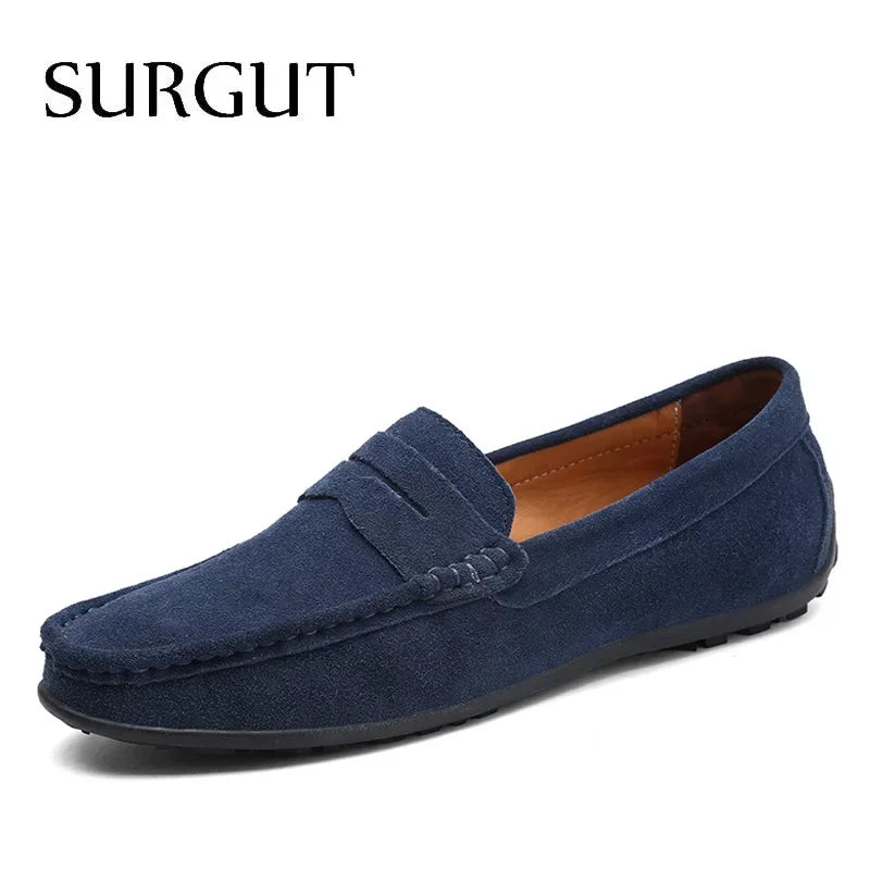 SURGUT Brand Fashion Summer Style Soft Moccasins Men Loafers High Quality Genuine Leather Shoes Men Flats Gommino Driving Shoes