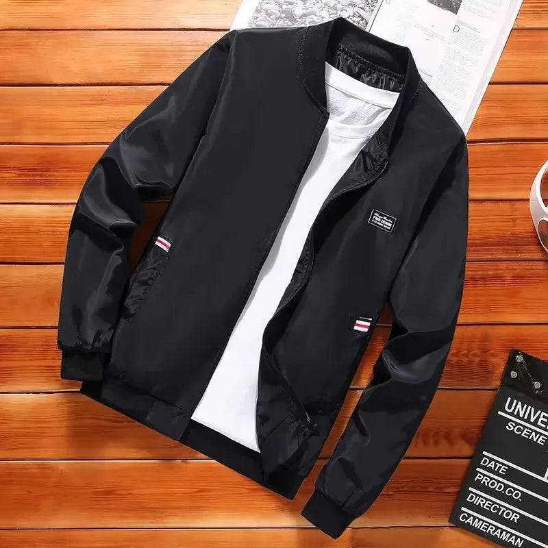 Chaqueta cortavientos para hombre con cuello tipo béisbol, cierre de cremallera y manga larga, estilo casual y moderno de ajuste regular para otoño e invierno
