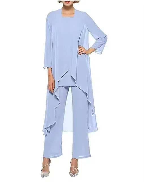 Womens 3-Pieces Set Mother of Bride Dress Party Dress Pant Suits Bussiness Elegant Formal Chiffon Plus Size for Formal Wedding