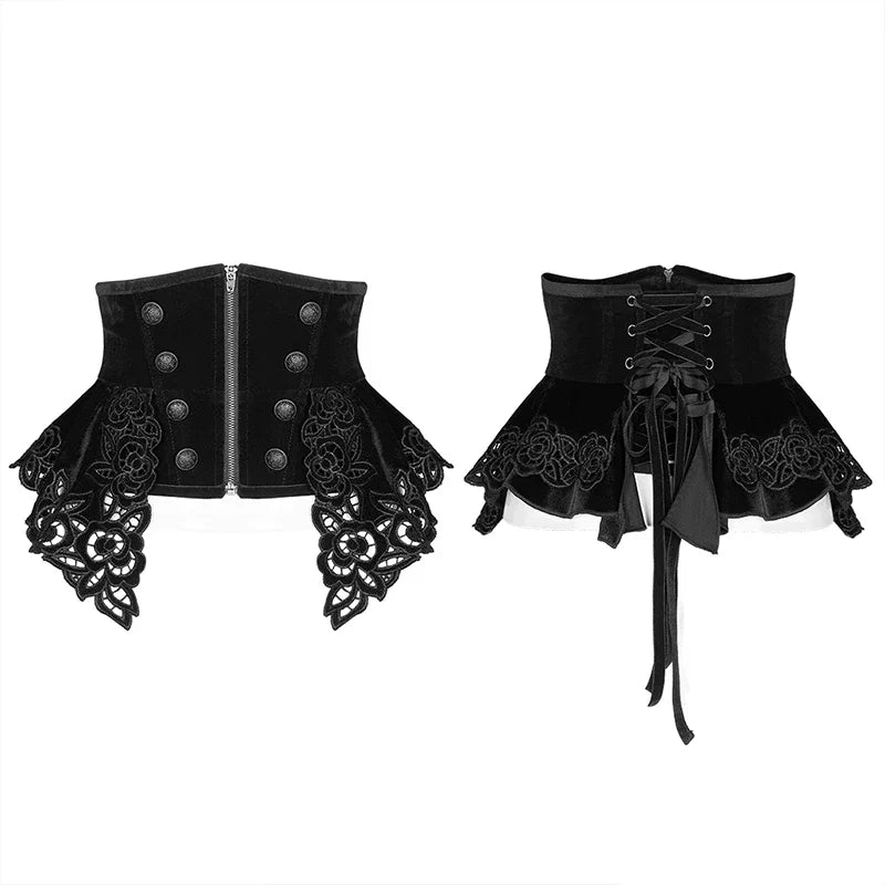 PUNK RAVE Women's Gothic Gorgeous Retro Decals Velvet Corset Female Accessories Slim Body Black Girdle Belts