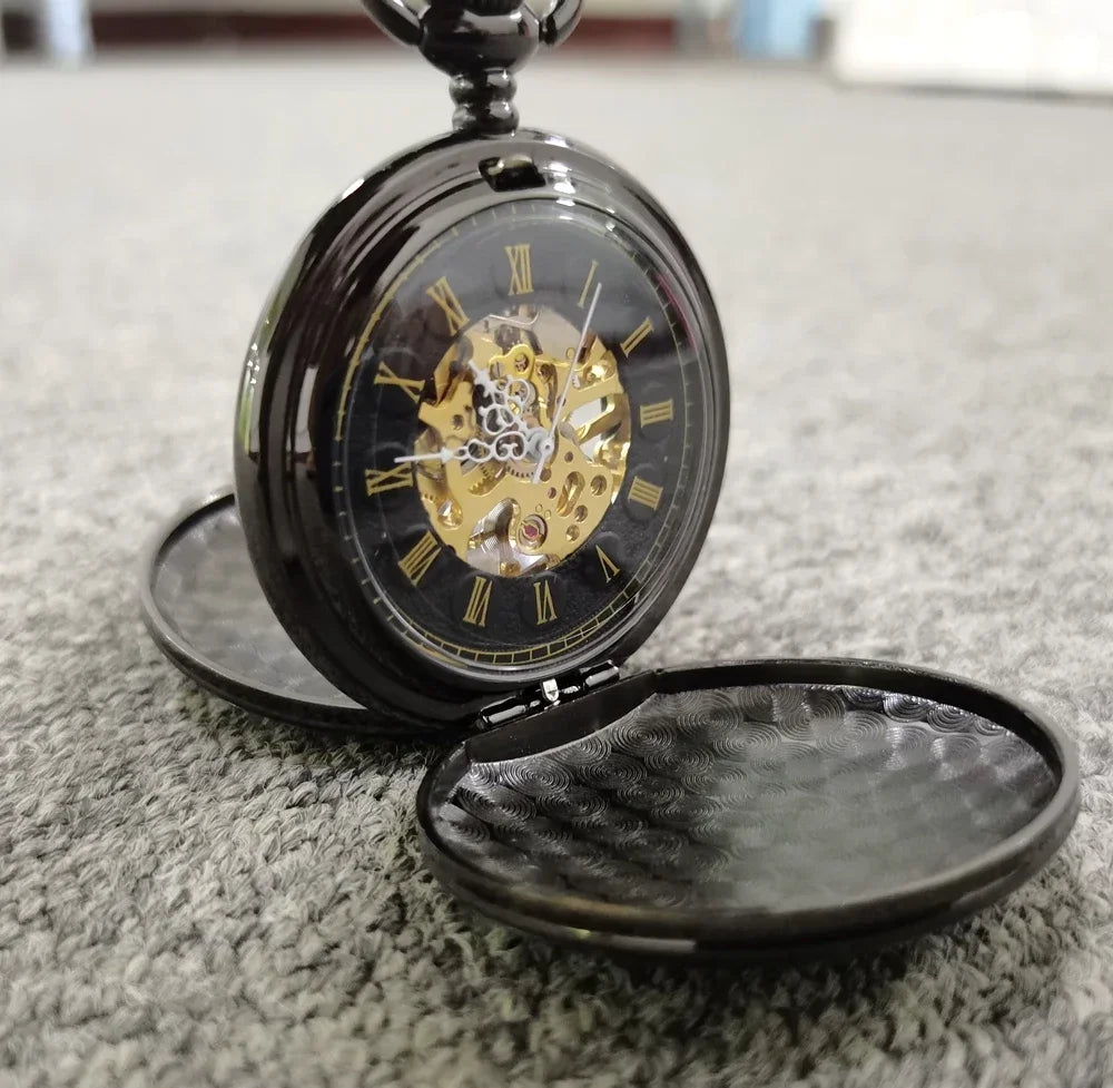 New Hand Wind Mechanical Men Pocket Watch Skeleton Dial Steampunk Necklace Pendant Vintage Dress Fob Watches for Weeding Gift