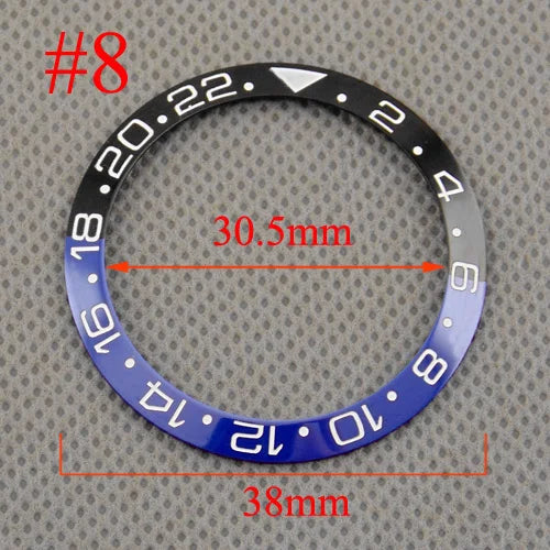 Inserto de bisel de cerámica negro, azul, blanco y verde de 38 mm para reloj automático para hombre Submariner de 40 mm