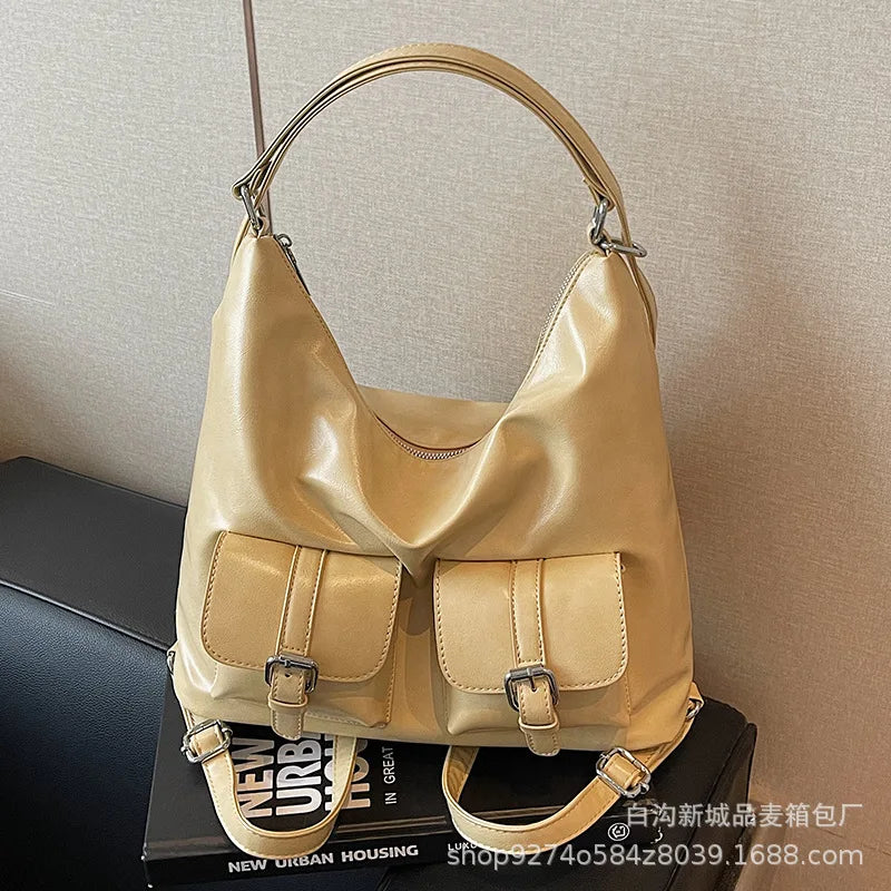 Vintage PU Leather Hobo Shoulder Bag for Women with Adjustable Strap