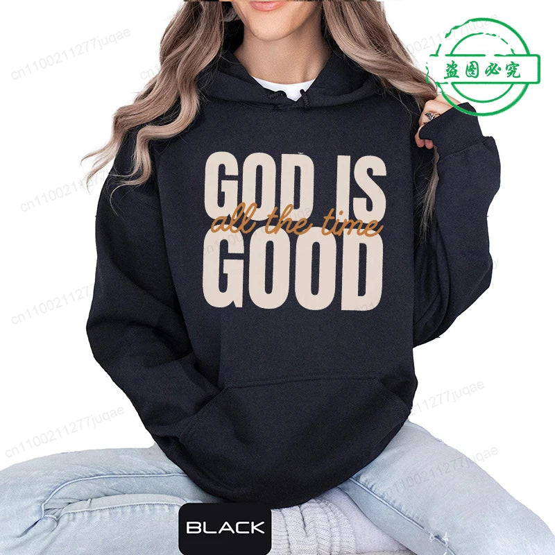 Retro Christian Sweatshirt,God Is Good All the Time Hoodies,Christian Christmas Sportwear,Faith Fleeece Sweatshirt for Women Top
