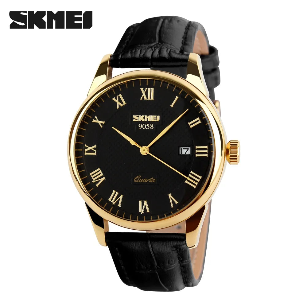 SKMEI 9058 Quartz Leather Strap Watch for Men and Women