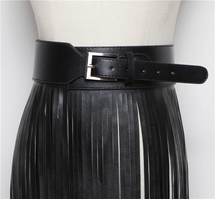Street Shot Model Style Belt European American Fashion Extra Long Tassel Waistband Women's Waist Seal Leather Cummerbunds Skirt