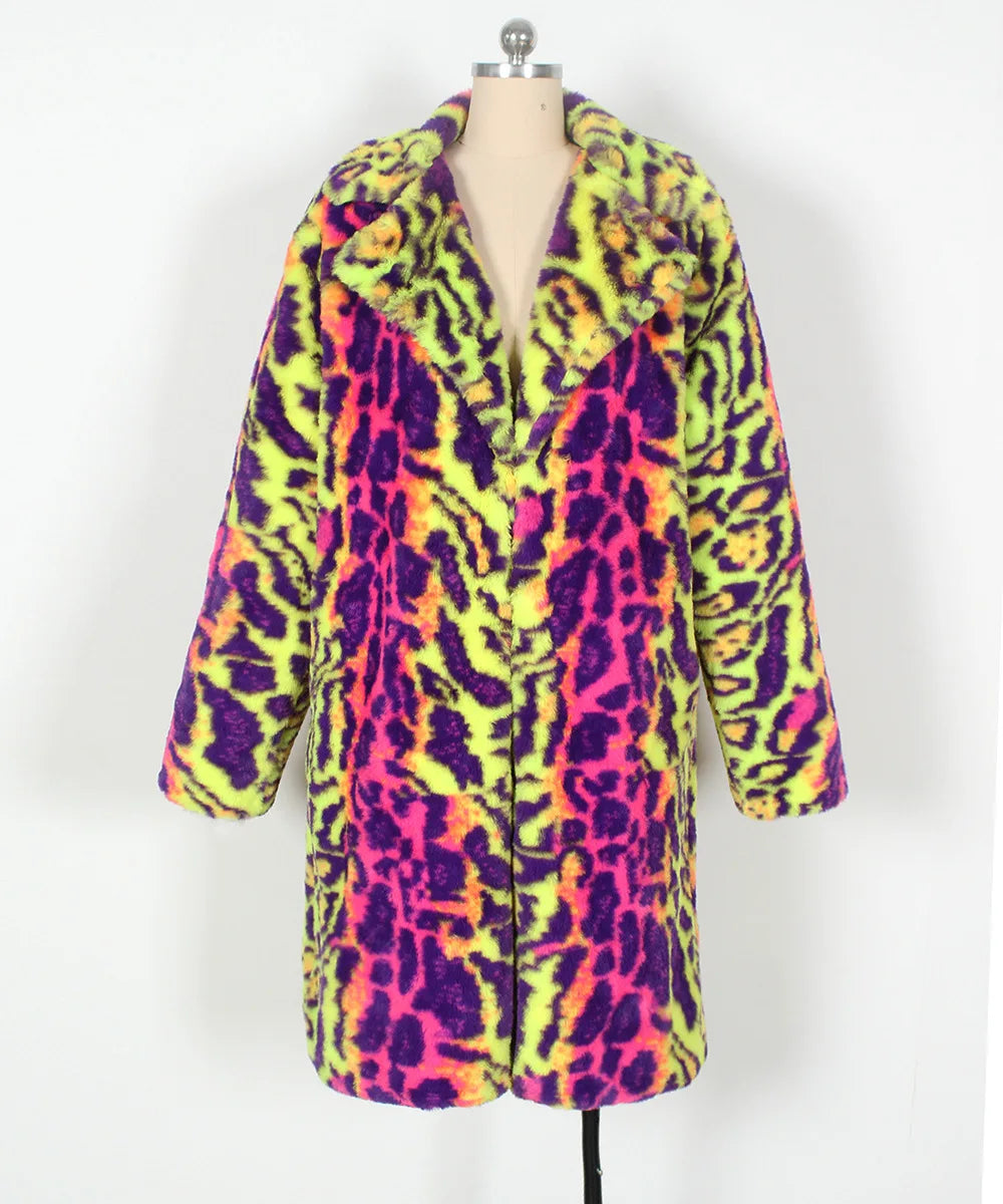 2025 Men Leopard Print Winter Jacket Cardigan Coat Warm Parkas Outwear Thick Faux Fur Plush Fleece Coats Multicolor Overcoat