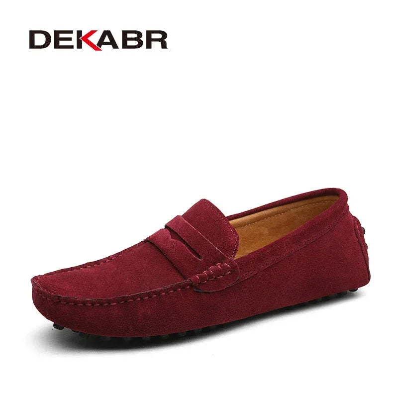 Mocasines de hombre DEKABR de talla grande 49, suaves, de alta calidad, para primavera y otoño, zapatos planos de cuero genuino para conducir, cálidos.