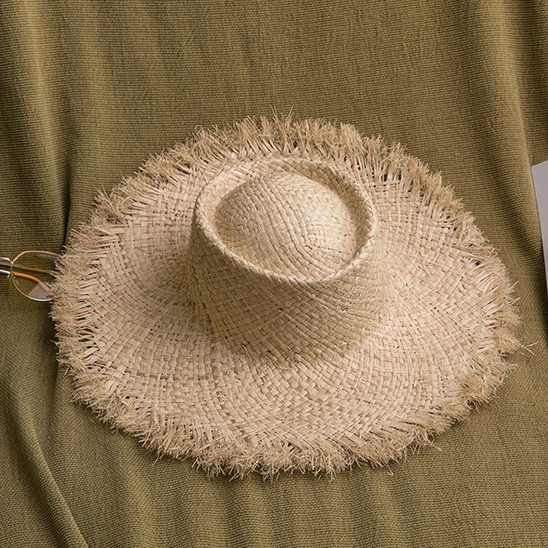 New Natural Raffia Hat Women Summer Hand Woven Straw Hat Gilrs Holiday Sun Hats Wide Brim Sun Hat Floppy Panama Travel Beach Hat
