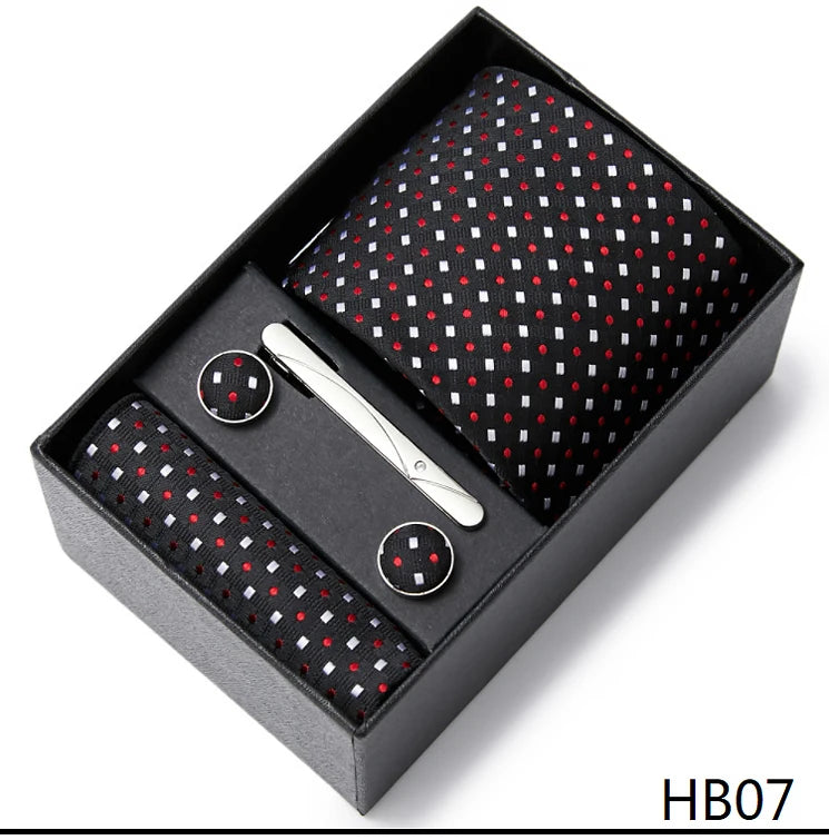 2023 Fashion 7.5 CM Width Tie Sets Black Men's Tie Hankerchiefs Cufflinks Clip Box Wedding Gift Handmade Necktie Work Clothing