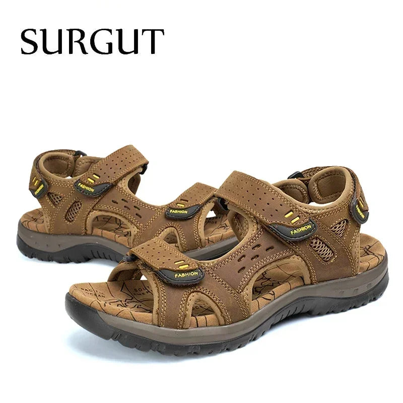 SURGUT Hot Sale New Fashion Summer Leisure Beach Men Shoes High Quality Leather Sandals the Big Yards Men's Sandals Size 38-48