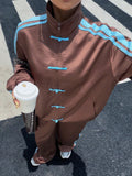 Women's Frog Button Tracksuit 2-Piece Polyester Casual Sports Outfit