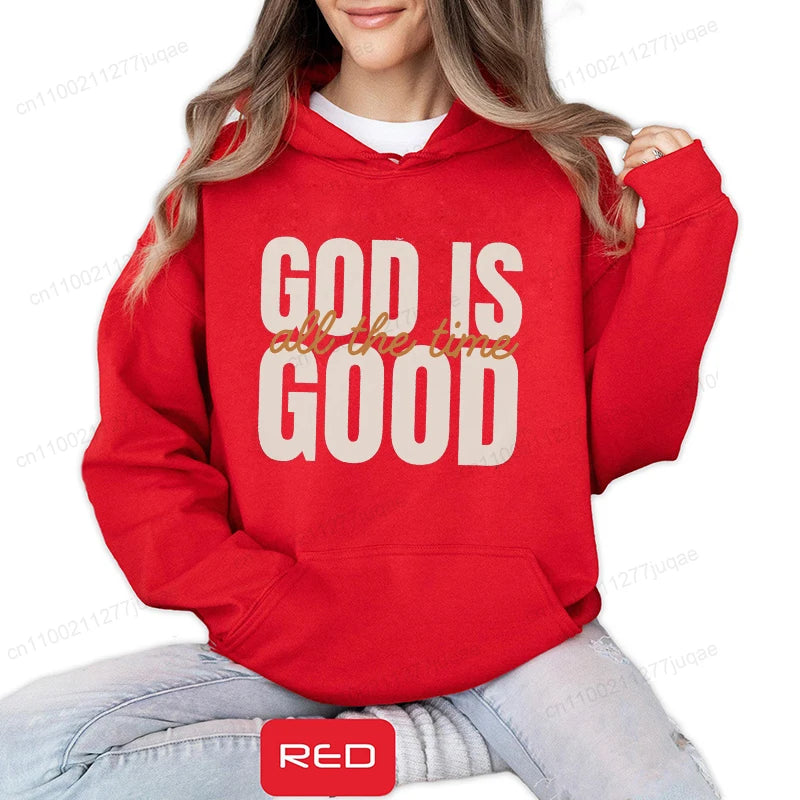 Retro Christian Sweatshirt,God Is Good All the Time Hoodies,Christian Christmas Sportwear,Faith Fleeece Sweatshirt for Women Top