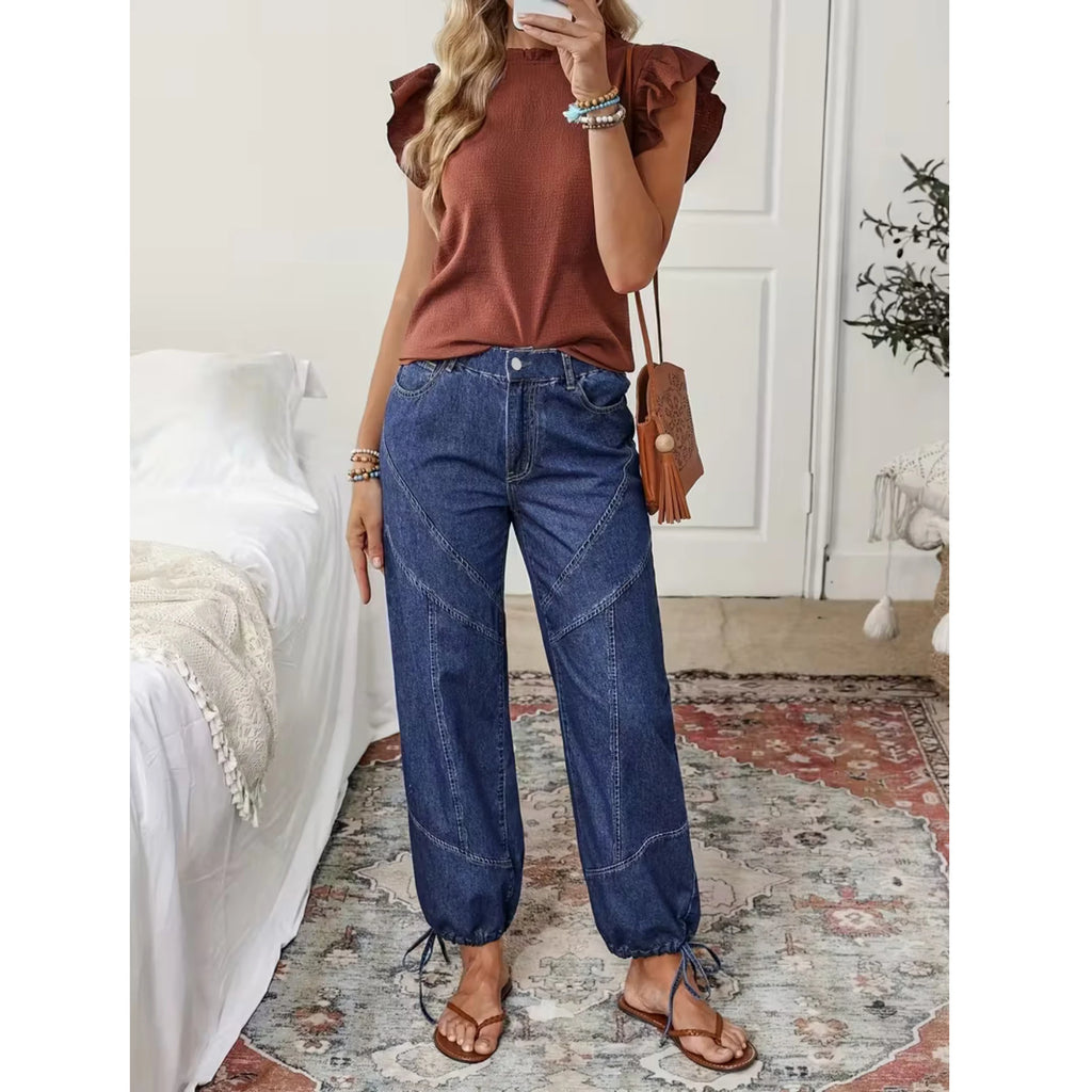 Pantalones vaqueros casuales de mezclilla holgados para mujer de talla grande con cintura elástica