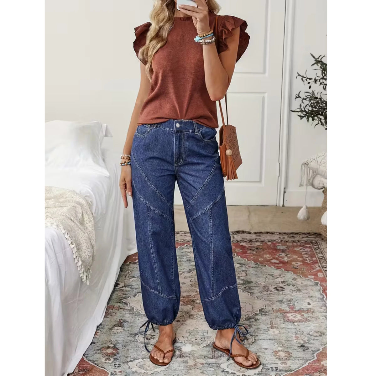 Pantalones vaqueros casuales de mezclilla holgados para mujer de talla grande con cintura elástica