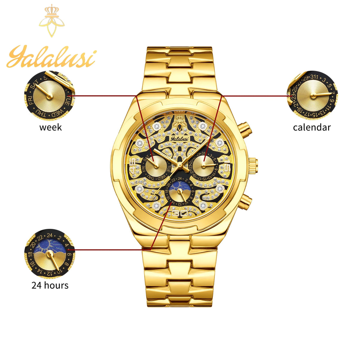 Relojes de pareja de cuarzo impermeables unisex YaLaLuSi con correa de aleación chapada en oro